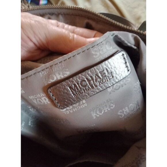 Michael Kors Tote Bag Green Sliver Metal "MK" Monogram Print - Picture 7 of 9